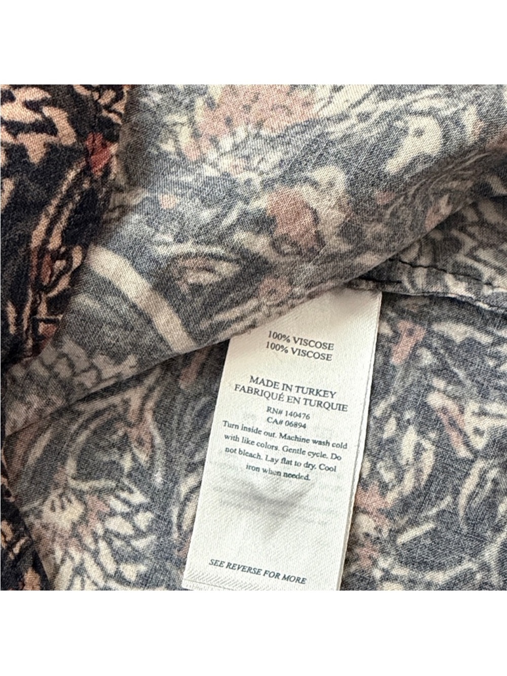 Faherty Portia Blouse Small Boho Floral Print V-Neck Artisan Block Print Top - Picture 9 of 10